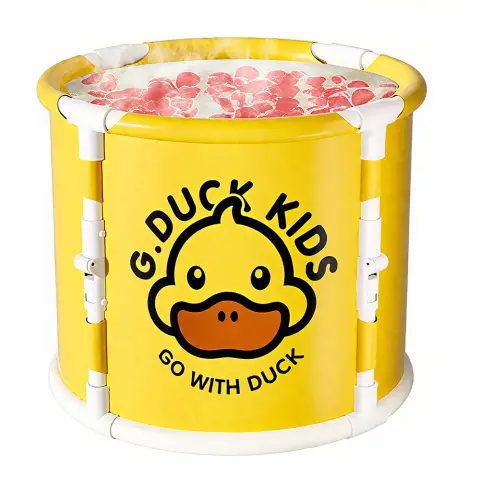 SNSP Seau de bain pliable en forme de petit canard jaune Leli + support à monter soi-même