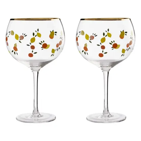 Mila Set Of 2 Citrus Design Gin Glasses