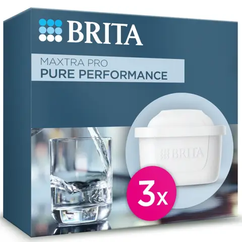 BRITA MAXTRA PRO Pure Performance Water Filter Cartridge 3 pack - Original BRITA refill reducing impurities, chlorine, pesticides and limescale for tap water with better taste