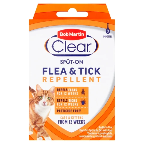 Bob Martin Clear Spot-On Flea & Tick Repellent Pipettes 3 x 0.9ml