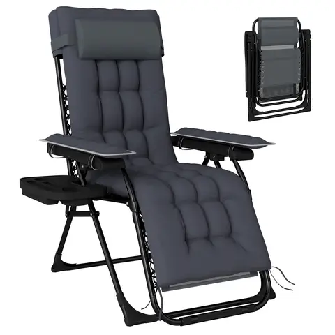 Outsunny Zero Gravity Chair, Folding Adjustable Sun Lounger Garden Recliner with Arm Pads, Cushion, Cup Holder and Headrest, 