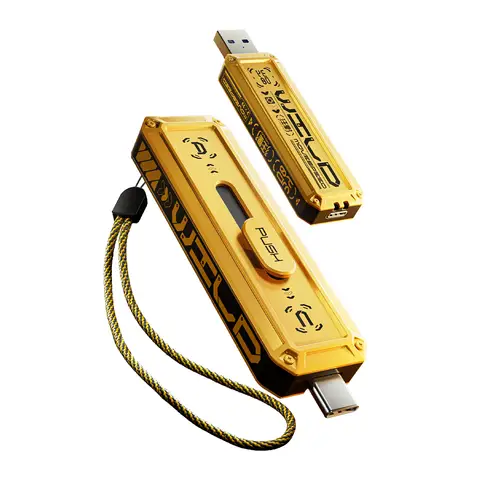 MOVESPEED USB Flash Drive – 1TB Thumb Drive, Dual Interface (USB 3.2 Gen 2×1 & & Type-C), Up to 1090MB/s Read / 1030MB/s Write, Zinc Alloy Housing, Mecha Design, Yellow, YSUWD10-1TSY