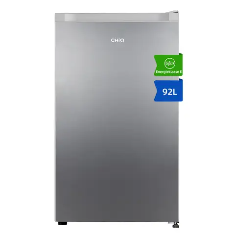 CHiQ 92 L compacte koelkast, 47 cm smalle breedte, koellade, 7 temperatuurstanden, energiezuinig, verstelbare glazen planken, zilver, omkeerbare deur, 12 jaar compressorgarantie JR92DSE [energielabel E]