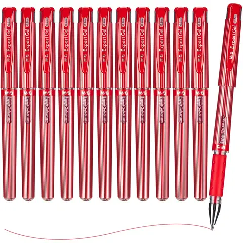 M&G ExpertGel Gel Pens, 12 Pack Red Ink Gel Pens, Medium Point 0.7 mm, Quick Dry, Smooth Writing Gel Ink Pens with Anti-Slip Grip and Cap for Office and School