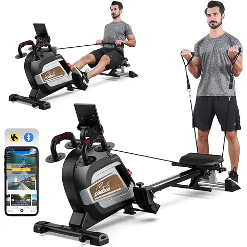 Pooboo Magnetic Rowing Machine 360 LB Weight Capacity, folding rower with Combination Strength exercise, Tablet Holder and Comfortable Seat Cushion