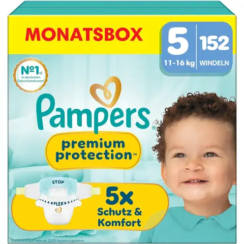 Pampers Premium Protection Größe 5 Junior 11-16kg Monatsbox 152 Stück