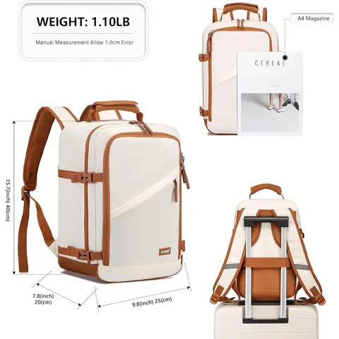 40x20x25cm Cabin Bag 20L, Ryanair Underseat Travel Carry-on Backpack with Shoulder Strap (Beige/Brown)