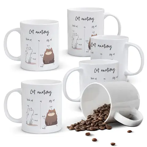 Alphynix 1 weiße Tasse 33cl mit "Katzenanatomie" humorvoller Vergleichstabelle von normaler vs molliger Katze, lustiges Katzen-Weihnachts- oder Thanksgiving-Geschenk,Geschenk zum valentinstag, geschenk zum geburtstag