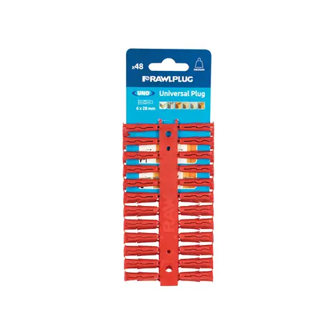 RAWLPLUG Red UNO® Plugs 6 x 28mm (Card 48)