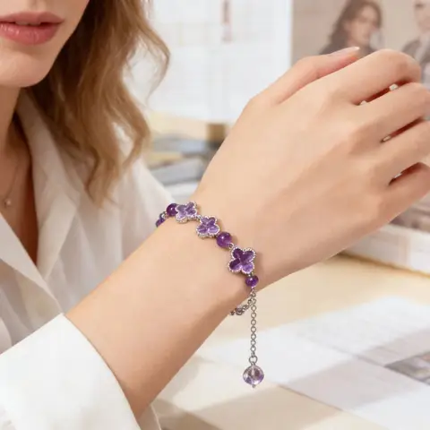 VoxorAIL8 [Amethyst Silver Language] Natural Amethyst Bracelet DIY Original Handmade Fashionable and High-End Crystal Bracelet