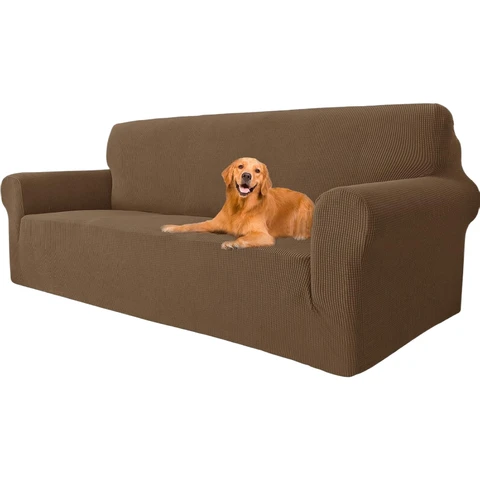 YSTYLE Stretch-Sofabezug, Couchbezug für Couch und Sofa, Möbelschutzbezug für Sofa mit elastischem Boden, 3-Sitzer, LM, Braun