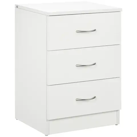 HOMCOM Bedside Table with 3 Drawers, Modern Nightstand, Side Table with Wood Effect, Non Slip for Bedroom, White