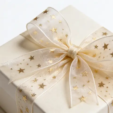 JU7CER 2-piece gold foil-embossed tulle ribbon, 2.5cm wide, approx. 9m long Birthday gift wrapping ribbon Baking cake ribbon Floral decoration bow ribbon