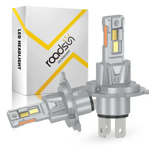Roadsun High Low Beam H4 Bulb, H4 9003 Headlight Bulbs 6000K White Fanless In Line HB2 9003 H4 Fog Lights Off-Road Use Plug N Play