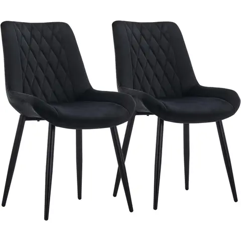 CLIPOP Dining Chairs Set of 2 Velvet Kitchen Chairs with Metal Legs Padded Counter Leisure Reception Chair for Dining Room Living Room Bedroom 0398 black 47*45*88.5cm