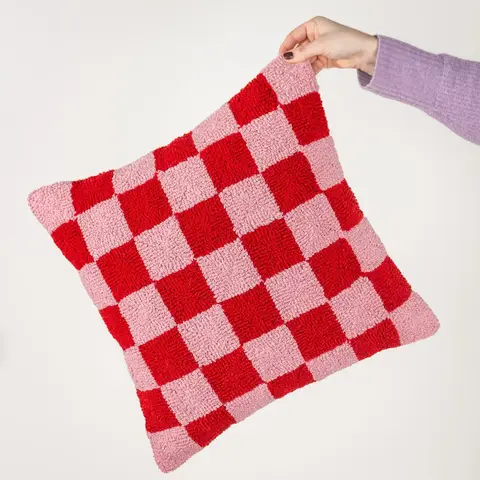 Heya Home Cushion Check Square Knitted Red/Pink 45x45cm