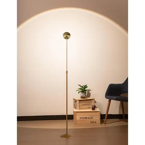 Tubicen Goldene Stehlampe, oben und unten 150° drehbar & höhenverstellbar, 3-stufige Touch-Dimmfunktion, moderne Stehlampe, Eck-Stehlampe für Schlafzimmer, Büro, Lesen, Nähen & Basteln