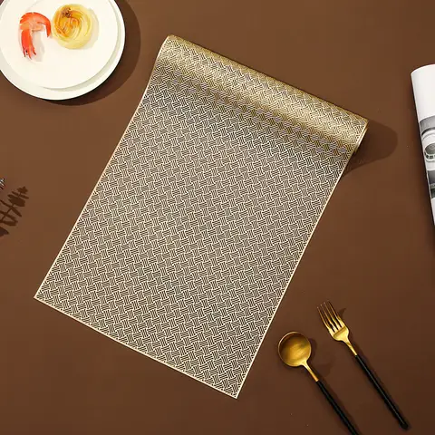 Rectangular PVC perforated placemat, non-slip table runner, heat-resistant decorative placemat, waterproof and washable placemat, center decoration for the dining table (gold)6pcs