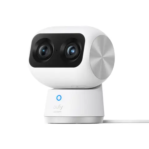 eufy Security Innenkamera S350, Dual-Objektiv, 4K UHD-Auflösung, 8-facher Zoom, 360° PTZ, Mensch/Tier-KI, ideal für Babyphone, Haustier- & Heimsicherheit, Dual-Band WLAN
