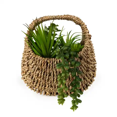 Candlelight Artificial Succulents in Woven Basket 20cm