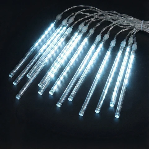 M.TK Meteor Shower Lights with 8 Tubes 192 LEDs Falling Rain Drop String Lights Waterproof Icicle Snow Fall String Lights for Christmas Tree(8 Tubes,White)