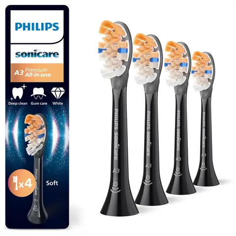 Philips Sonicare Premium All-in-One A3 – Opzetborstels voor Elektrische Tandenborstel – Zwart – Verpakking van 4 - HX9094/88