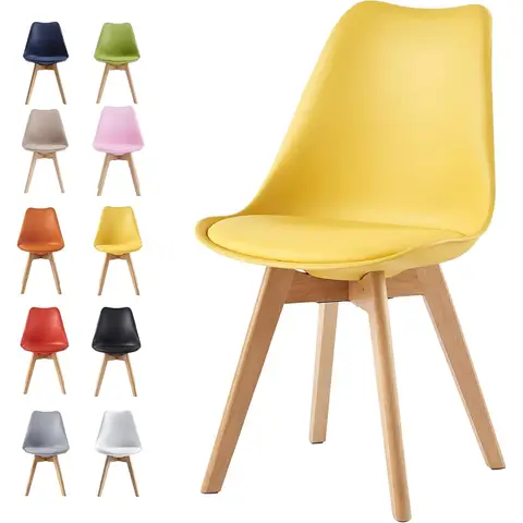 mcc direct Dining Chairs Wooden Legs Soft Cushion Pad Stylish DELUXE Retro Lounge Dining Office EVA (Yellow)