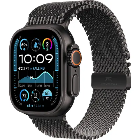 Apple Watch Ultra 2 - GPS + Cellular - 49mm Black Titanium Case w/ Black Titanium Milanese Loop (Small)