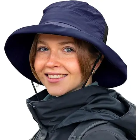 TOP-EX  Wide Brim Bucket Sun Hat for Summer Fishing Hiking with Detachable Strap & Vented Mesh M/L Navy