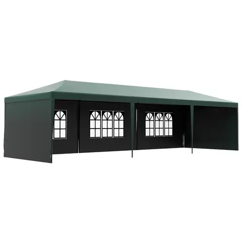 Outsunny 9 x 3 m Party Tent Gazebo Marquee Outdoor Patio Canopy Shelter with Windows and Side Panels Green