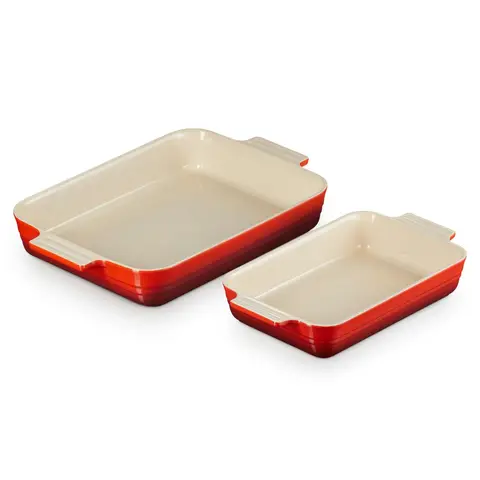 Le Creuset Klassisches rechteckiges Backform-Set, 2-teilig, 25/32 cm, Rot