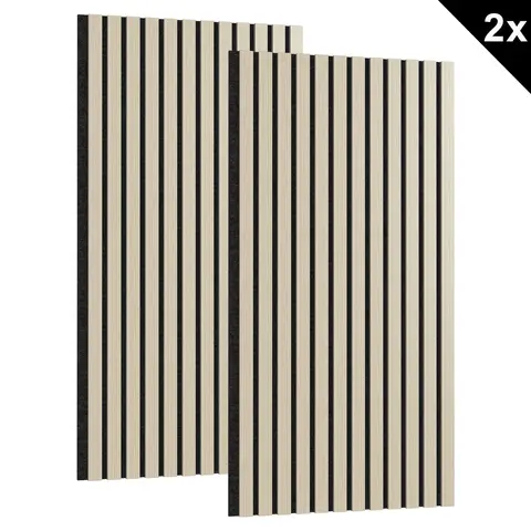LZQ Selbstklebende Akustikpaneele in Holzoptik (120 x 60 cm, 2er-Set) – Akustik-Wandpaneele mit Holzmaserung für Wohnzimmer und Büros Weißeiche