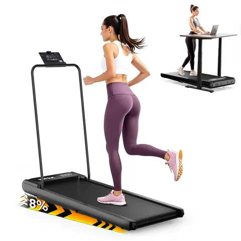 2 In1 Folding Treadmill, 0.6HP Silent DC Motor, 2-8Km/H Speed, 4-Level Incline, LED Display (Time Speed Distance Calories), APP & Remote Control, 100Kg Weight Capacity, Compact Home Gym Equipment