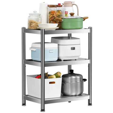 COOKER KING 3 Layer Kitchen Countertop Microwave Stand Appliance Organizer Rack Pull Out Sliding Shelf Adjustable Height