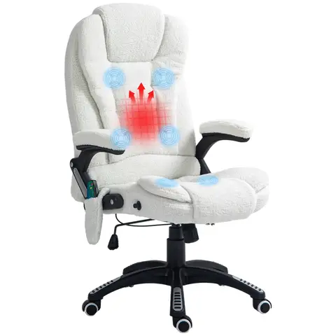 Vinsetto Massage Office Chair with Lumbar Heating, Boucle Fabric Executive Computer Desk Chair with High and Reclining Back, Tilt Function, Adjustable Height, Padded Armrests, White
