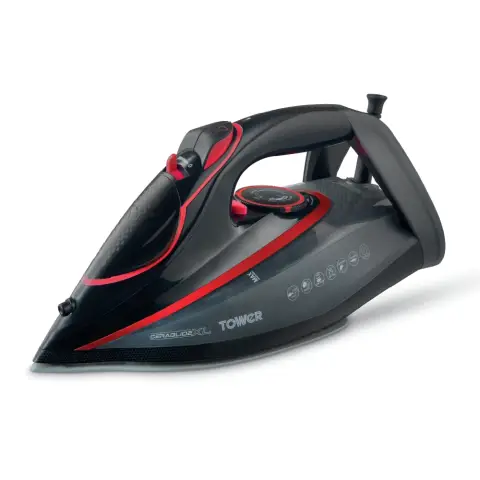 Tower T22032RED Steam Iron with Ceraglide XL Ceramic Soleplate, Adjustable Temperature Control, Anti-Drip & Anti-Calc, 350ml Water Tank, 3100W, Red & Black
