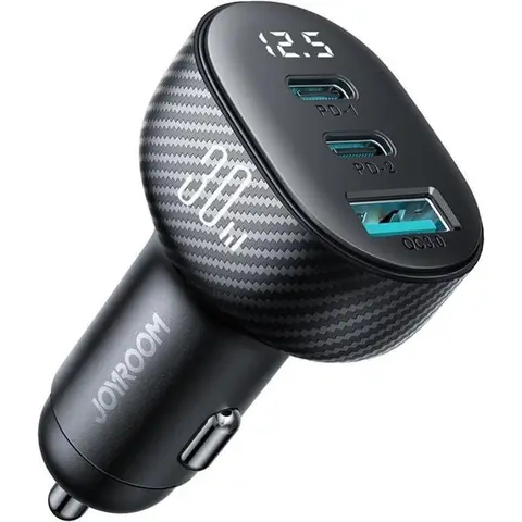 Joyroom JR-CCD04 30W 2x USB-C USB-A Autoladegerät mit Display - Schwarz