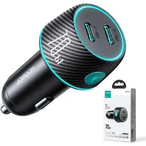 2x USB C 70W Autoladegerät mit LED-Hintergrundbeleuchtung Joyroom JR-CCN02 - schwarz