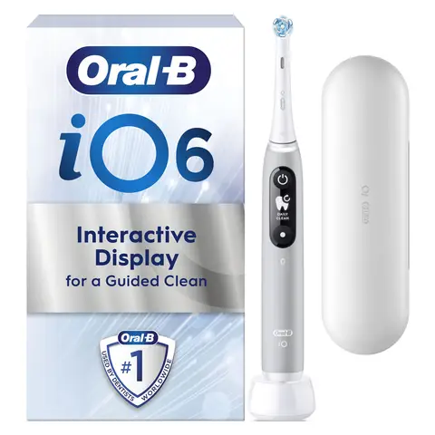 Oral-B iO6 Adult Electric Toothbrush, 1 Toothbrush Head, 5 Modes with Teeth Whitening, UK 2 Pin Plug, Travel Case, Grey Opal