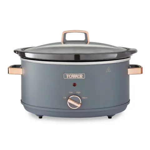 Tower T16043GRY Cavaletto 6.5 Litre Slow Cooker with 3 Heat Settings, Removable Crockpot and Cool Touch Handles, Grey and Rose Gold