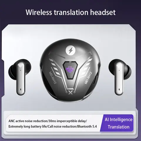 Voxis XH12 Noir AI Translation Headset Support de traduction en temps réel 150 Chinese Bluetooth Gaming Cool Headset pour l’étude, les voyages, les affaires