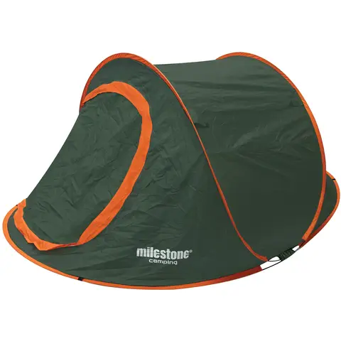 Milestone Camping Pop Up Tent 2 Person Water Resistant Green/Orange