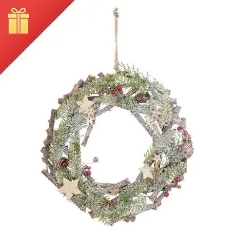 Feeric Houten tak-en-sterrenkrans, 30cm