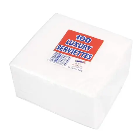 Royal Markets 2ply White Paper Serviett, 33 x 33cm, pack of 100