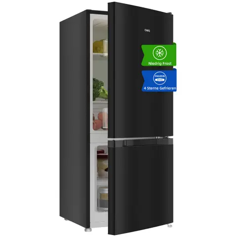 CHiQ 117L Freistehende Kühl-Gefrierkombination, Low-Frost, 12 Jahre Kompressor-Garantie, Energieklasse E, besonders leise, verstellbare Ablagen, Schnellkühlung, Dunkle Edelstahloptik, 114 x 47 x 49,5 cm (H x B x T)