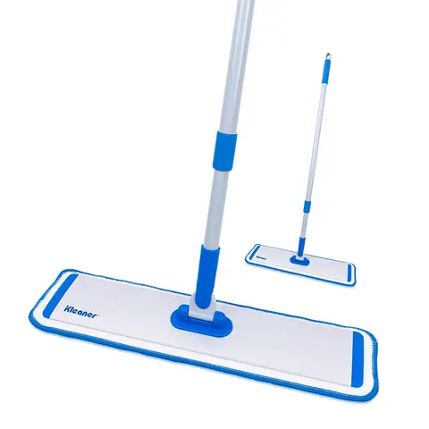 45CM Professional Aluminum Alloy Flat Mop Set with Telescopic Handle 75-134CM, Blue Microfiber Pad (49x12cm)