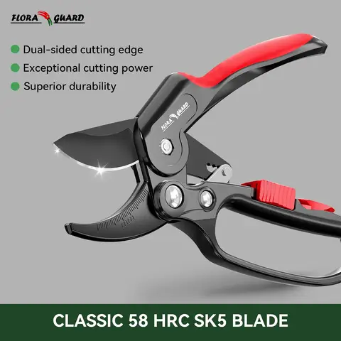 FLORA GUARD 8" Professional Ratchet Anvil Secateurs, Ratcheting Mechanism, Reinforced Design Handle, Gardening Secateurs, Anvil Garden Pruner