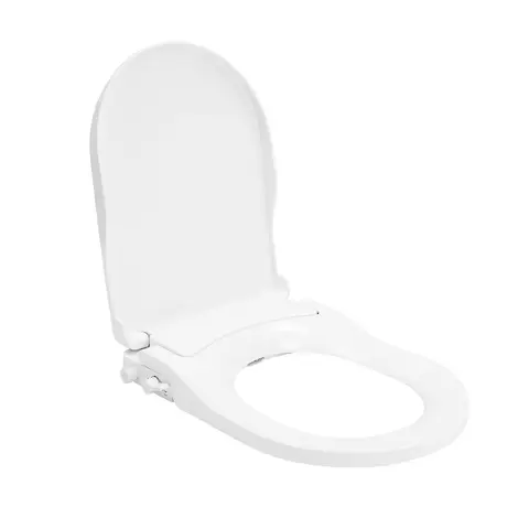 Abattant WC bidet non électrique, double jet, s'adapte aux toilettes allongées, fonctionne à la pression de l'eau, fermeture lente, matériau PP, installation facile Blanc