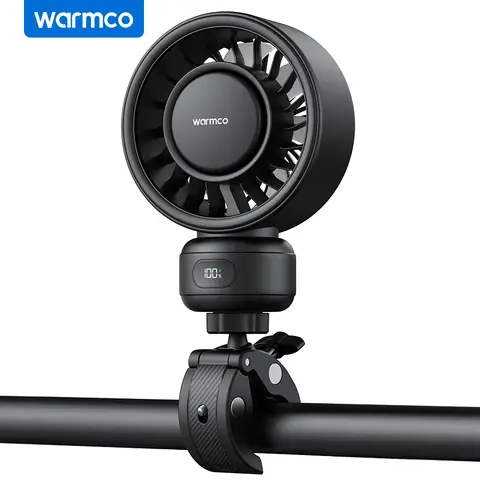 Warmco DB2 ventilateur de marche pour bébé, ventilateur à clip 4000 mAh pour bébé avec clip de sécurité, jusqu'à 15 heures d'autonomie, grille de protection, silencieux, rotatif à 360°, couvercle amovible, indicateur LED Noir