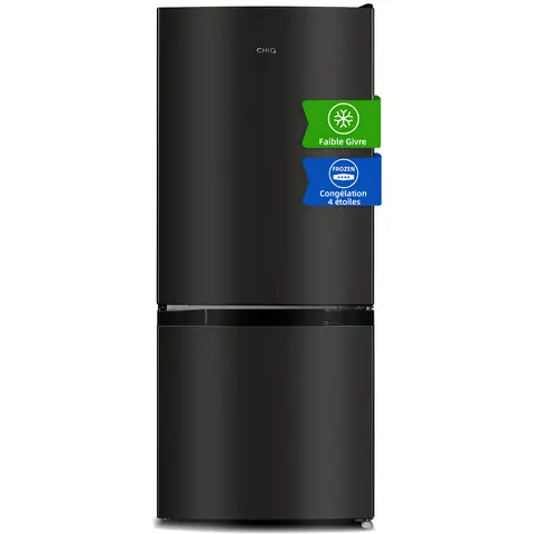 CHiQ Réfrigérateur-Congélateur Compact 117L, Congélateur 4 étoiles, Low Frost, Design 0,23㎡, Ultra Silencieux 39dB, Porte Réversible, Acier Noir [Classe Énergétique E] CBM117L42